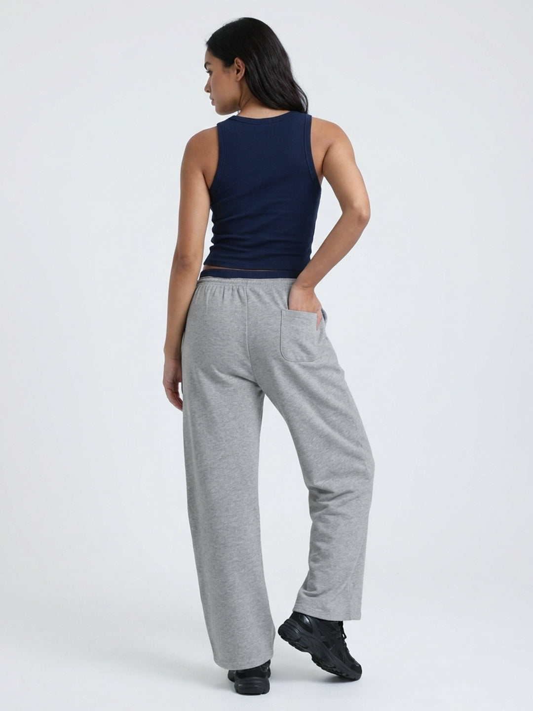 Women Relaxed Fit Wide Leg Trackpants Grey
