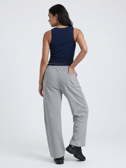 Women Relaxed Fit Wide Leg Trackpants Grey