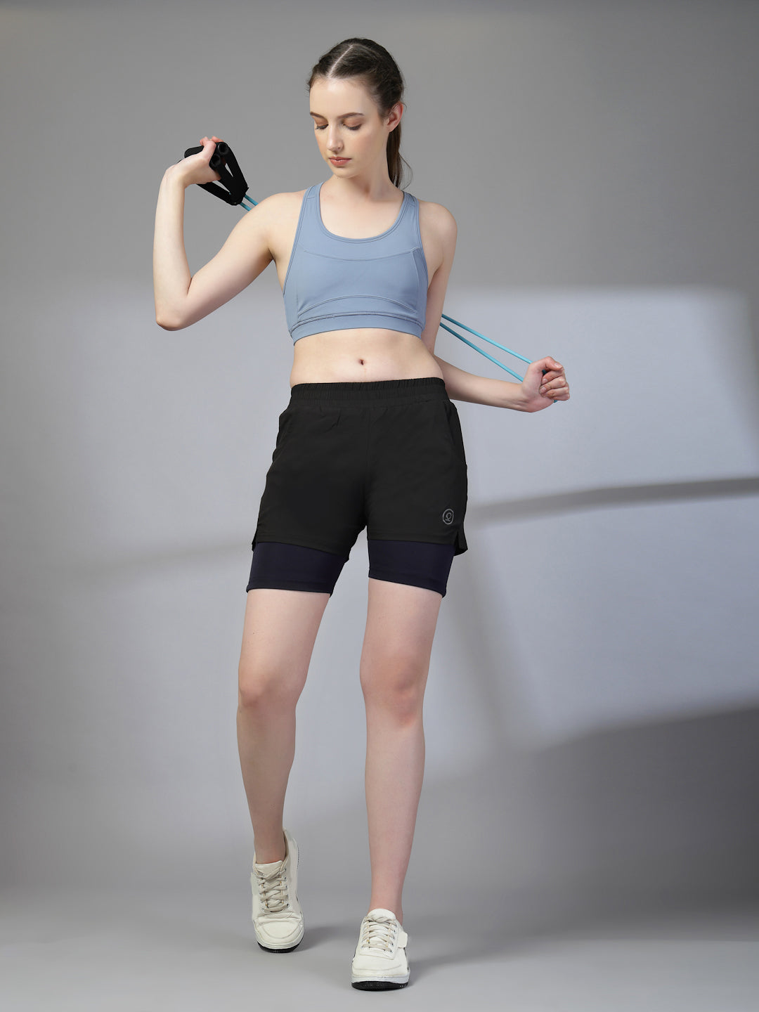 Women's Double Layered Dry Fit Sports Running Shorts Black Purple
