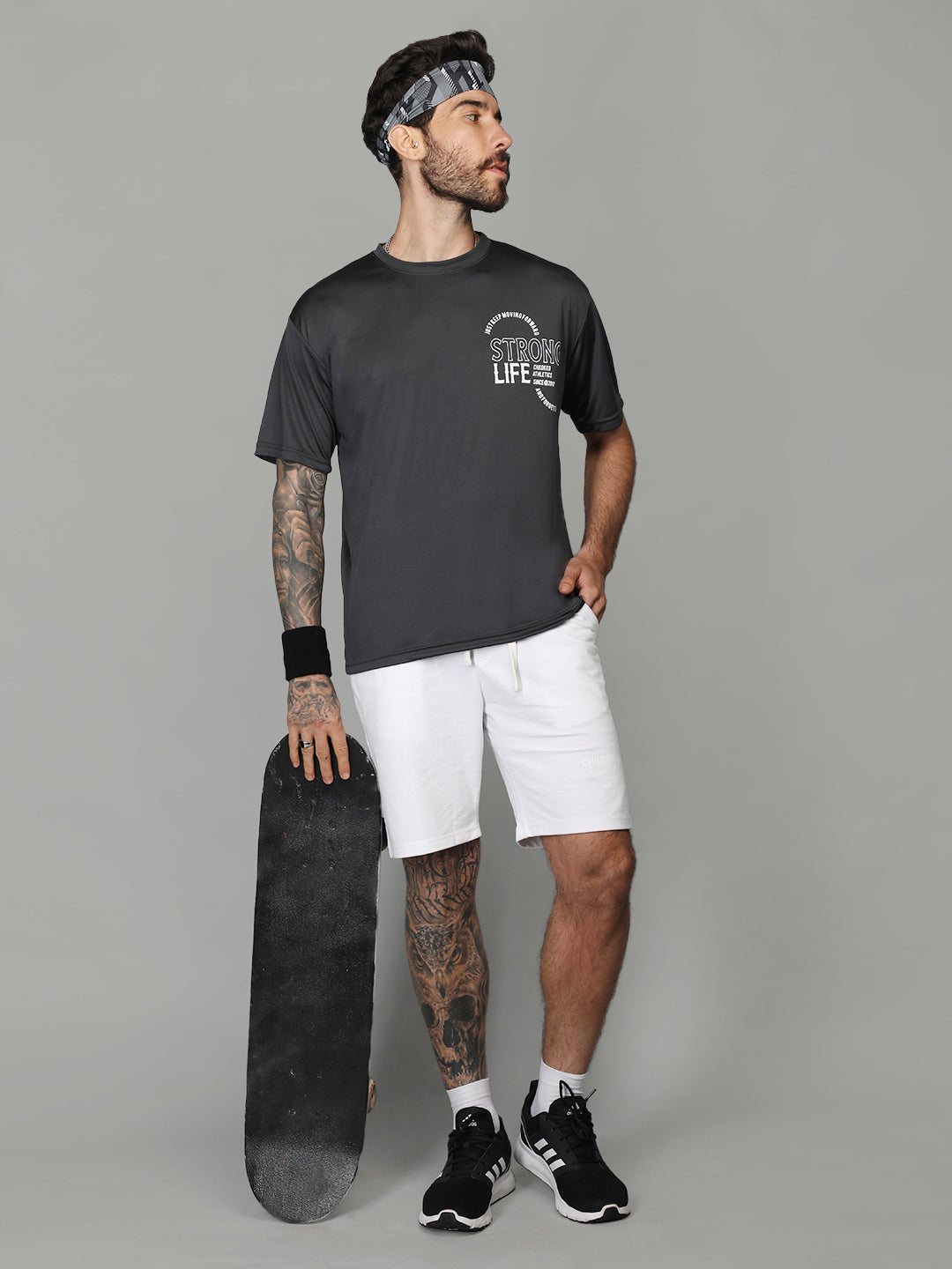 Men's Round Neck Gym Sports Dark Grey