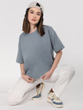 Women Oversized Cotton Solid Round Neck Tshirts