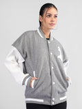 Women Oversized Winter Wear Varsity Jacket with Ribbed Cuffs