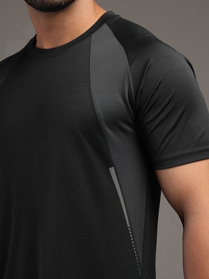 Men's Half Sleeves Dry Fit Gym T-shirt Black Grey