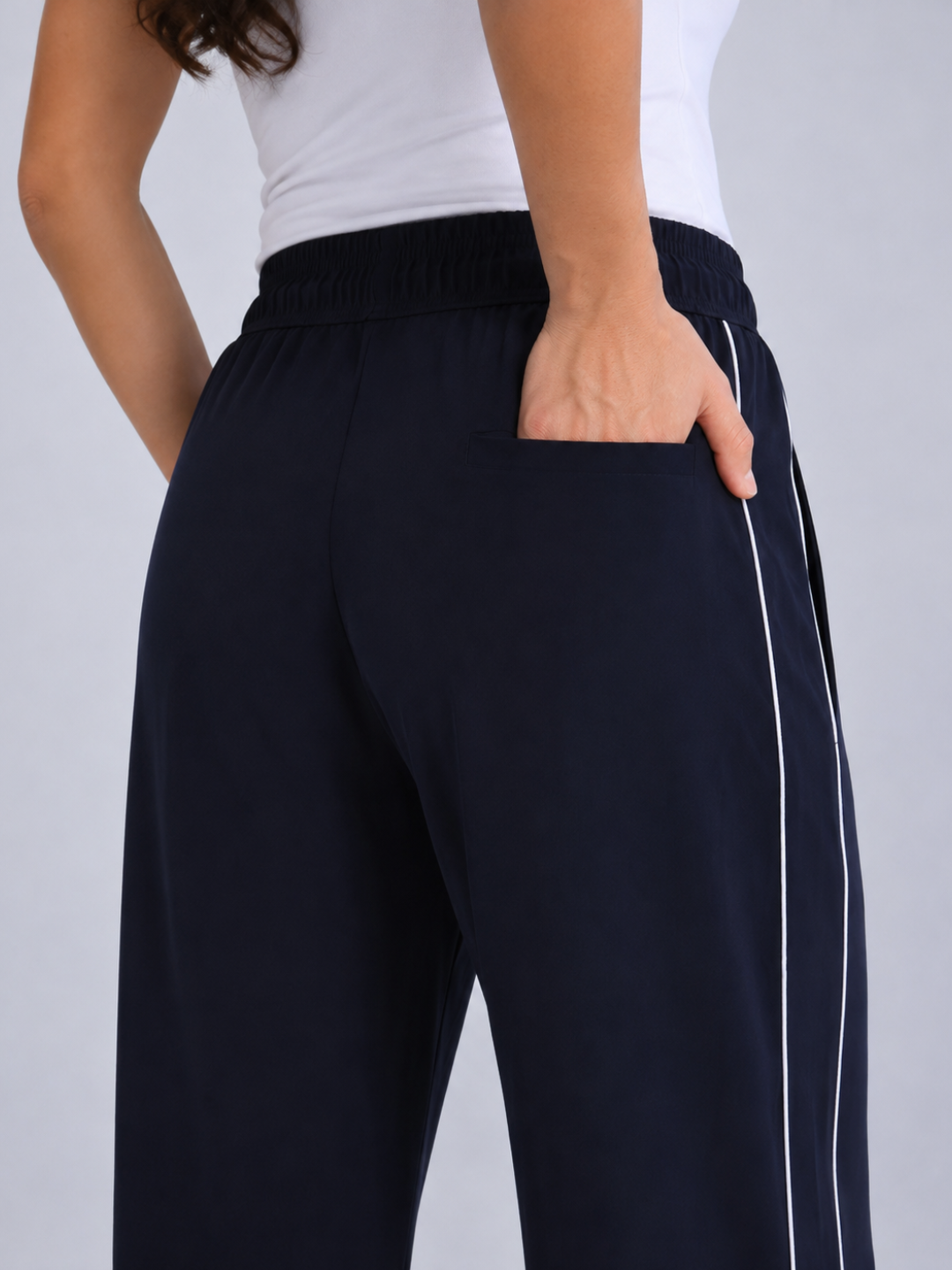 Women's Sports Track Pants with Side Stripes Navy