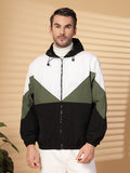 Men Colourblocked Hooded Windcheater Oversized Sports Jacket