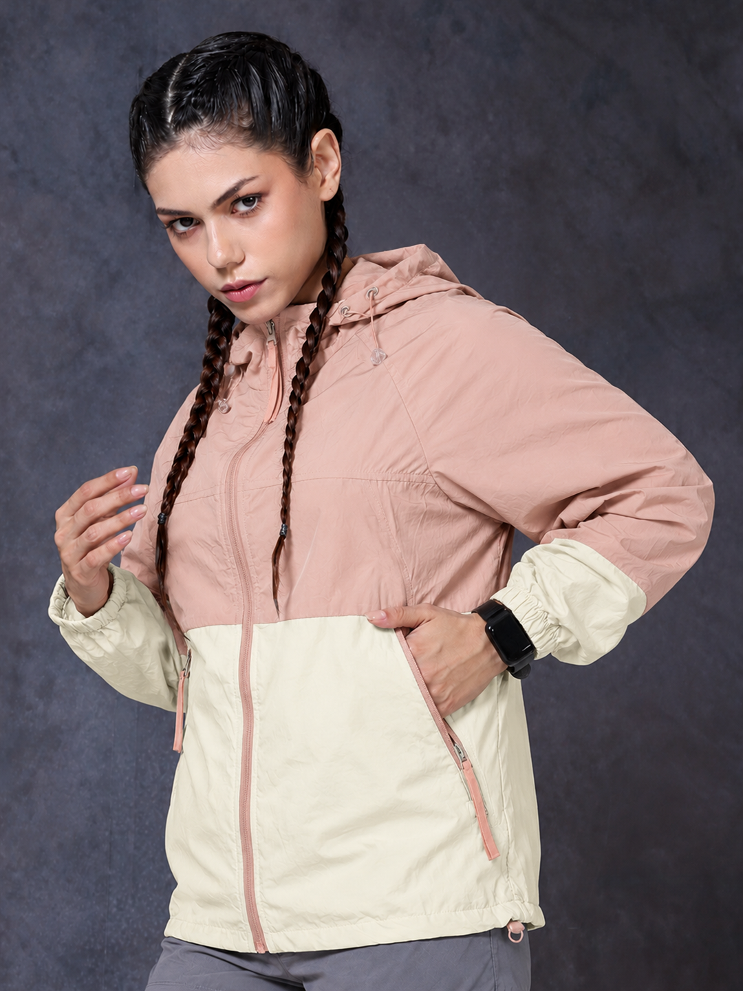 Women’s Peach Cream Lightweight Hooded Windcheater Jacket