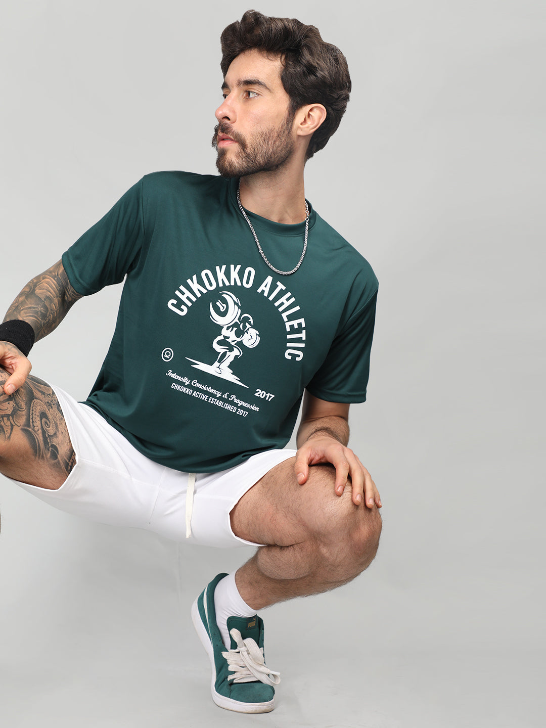 Men's Round Neck Gym Sports Dark Green
