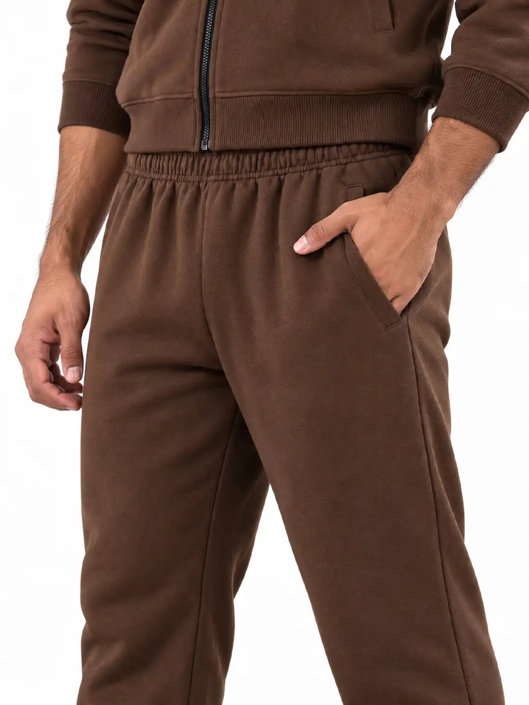 Brown White Heavy Fleece Winter Tracksuit Men