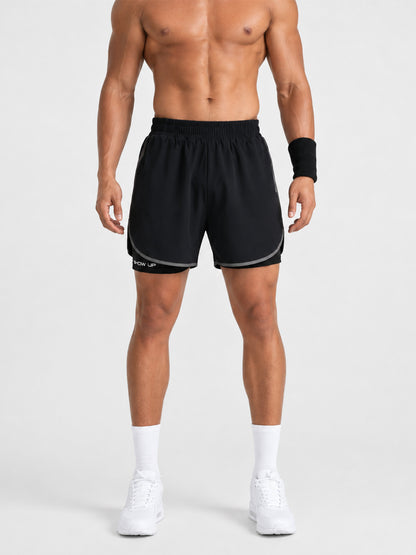 Men Double Layered Sports Running Shorts Navy Gray
