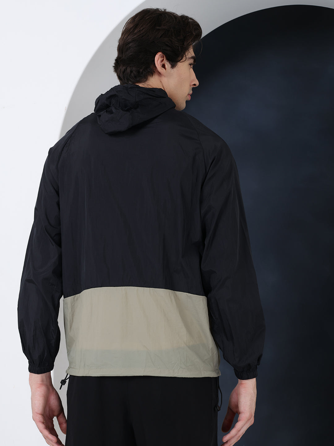 Men’s Black Green Lightweight Hooded Windcheater Jacket