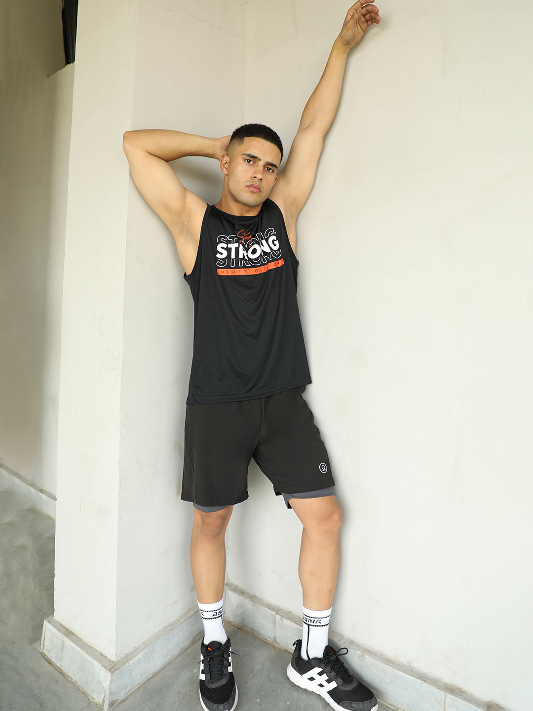 Men's Black Dry Fit Graphic Printed Gym Sports Tank Tops