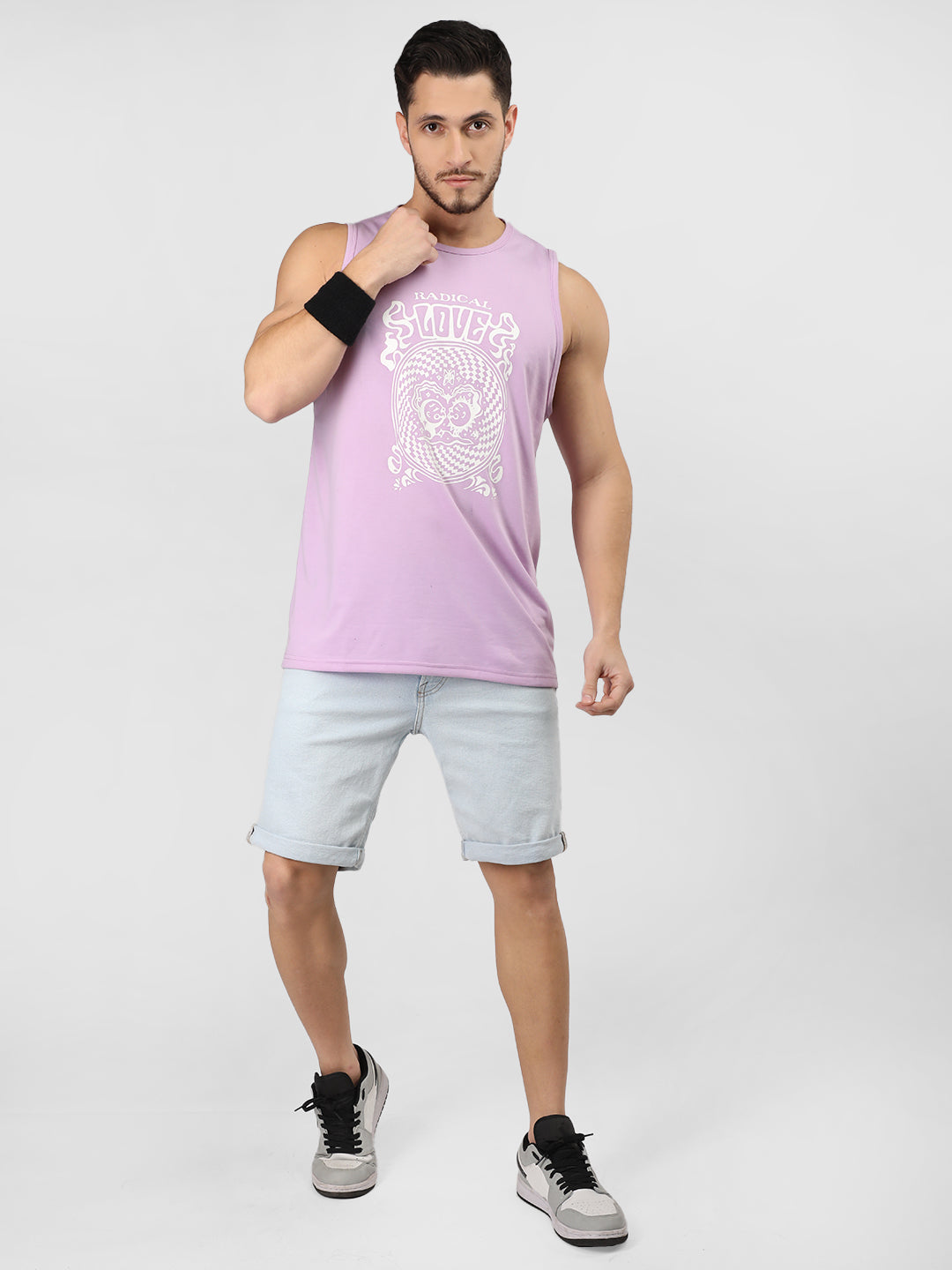 Men Lavender Printed Gym Tank Tops Sports Sleeveless Vest