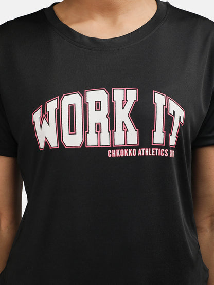 Women Round Neck Dry Fit Gym Sports T-Shirt Black
