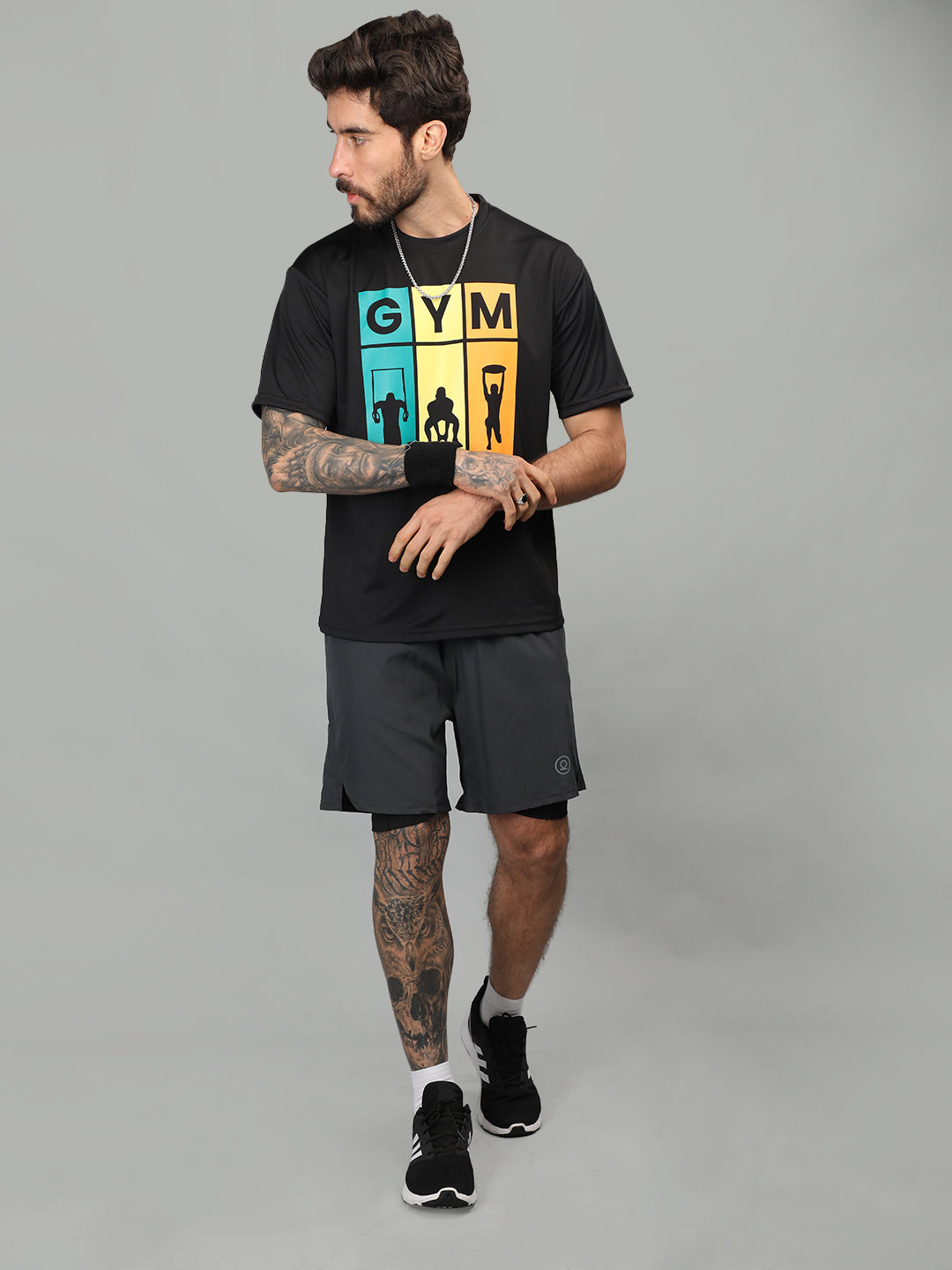 Men's Round Neck Gym Sports T-Shirt Black