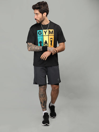 Men's Round Neck Gym Sports T-Shirt Black