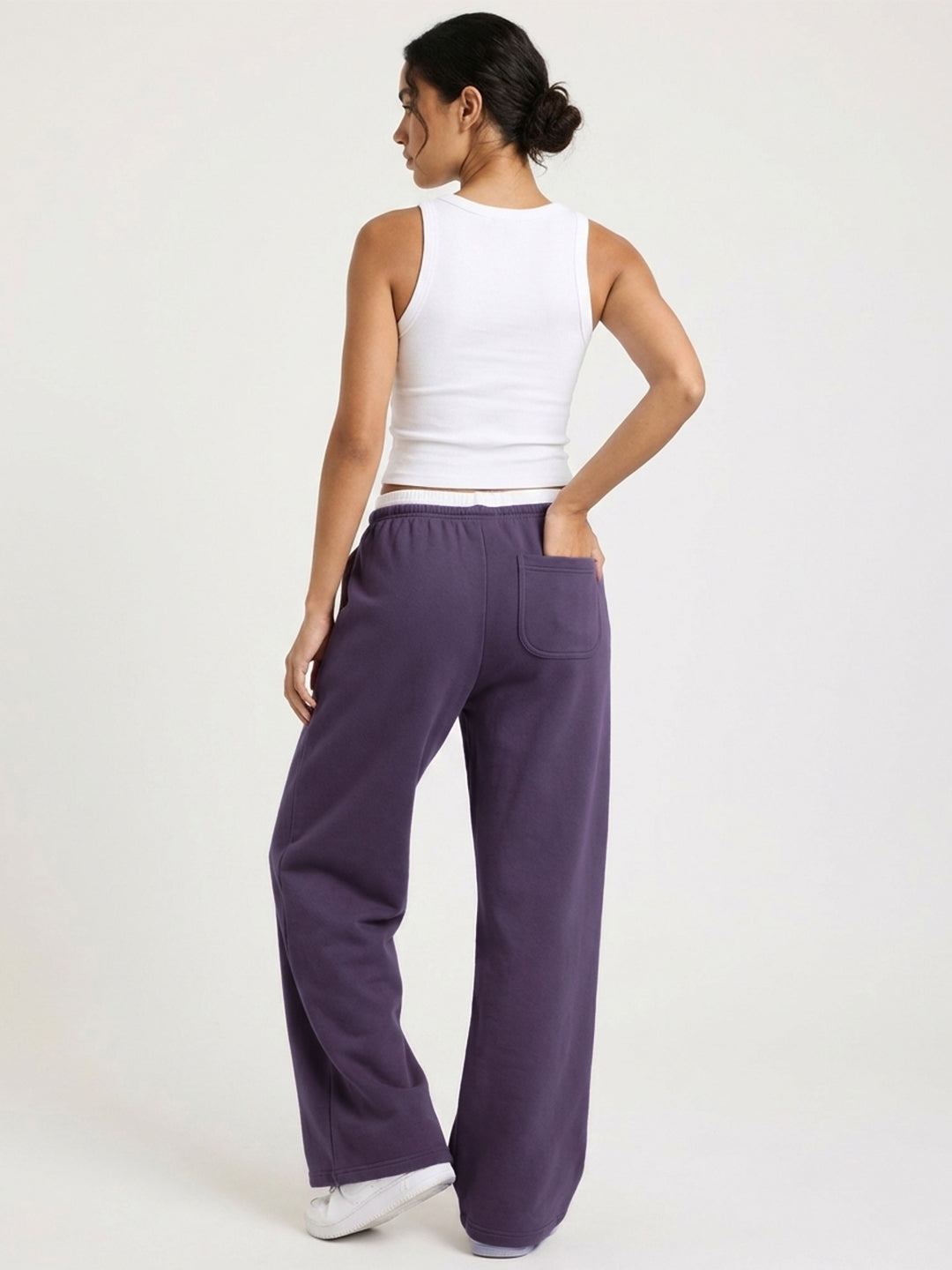 Women Relaxed Fit Wide Leg Trackpants Purple
