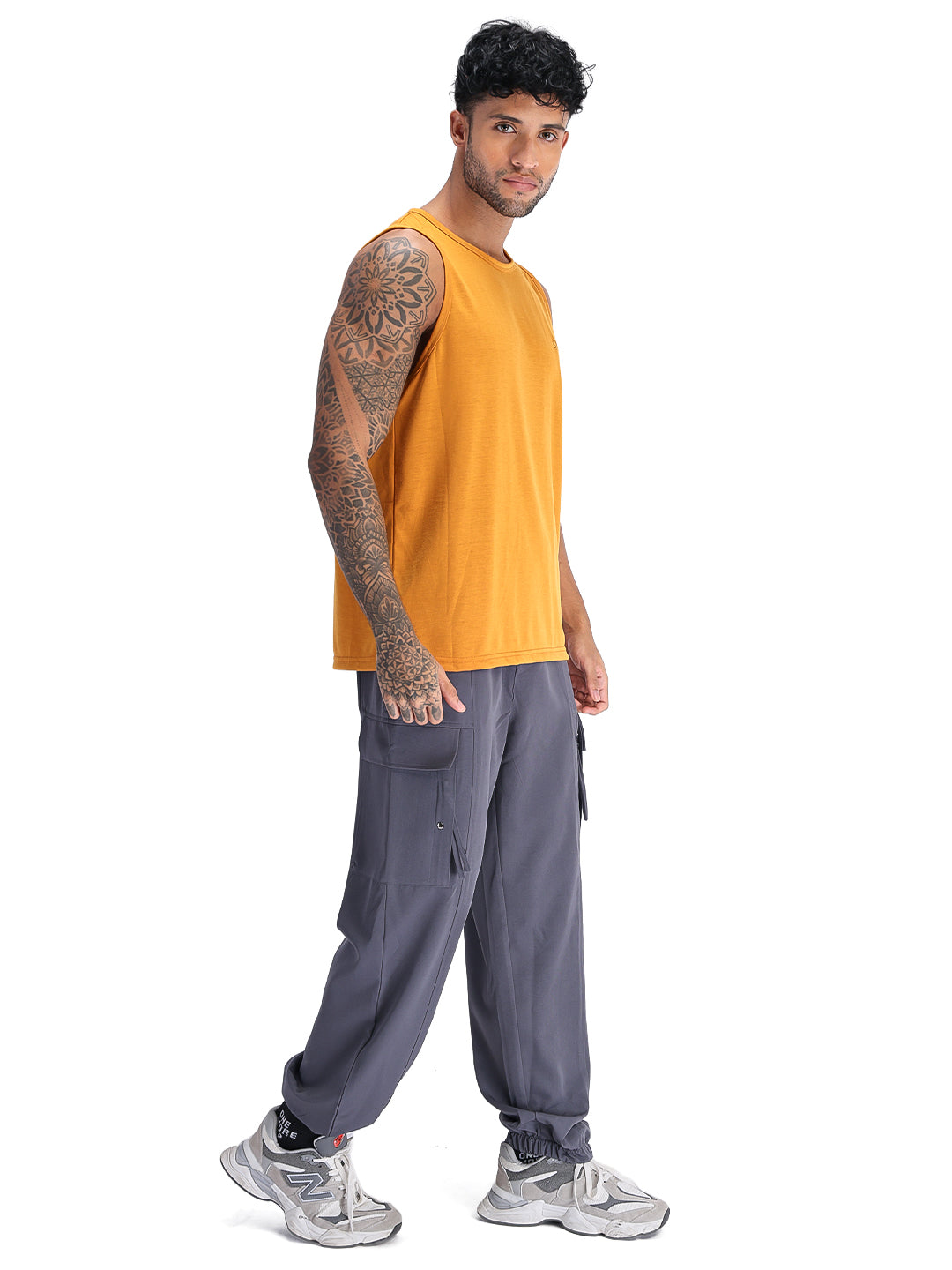 Men's Mustard Sleeveless Gym Tanktop