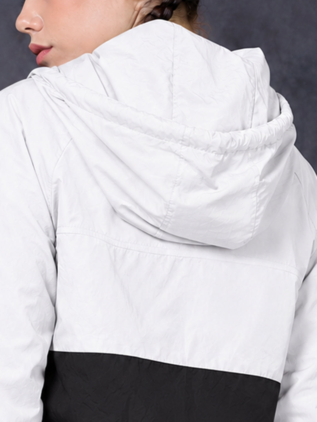 Women’s White Black Lightweight Hooded Windcheater Jacket