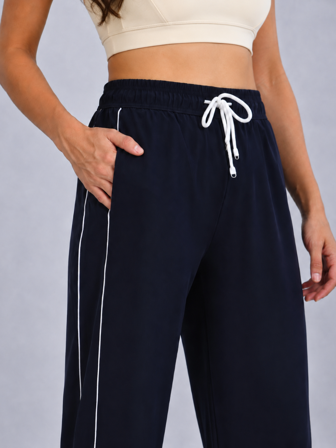 Women's Sports Track Pants with Side Stripes Navy