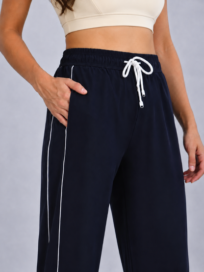 Women's Sports Track Pants with Side Stripes Navy