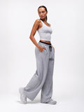 Women Relaxed Fit Wide Leg Trackpants Grey