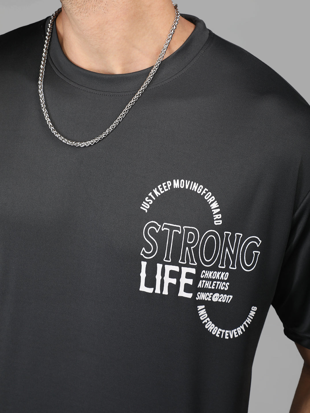 Men's Round Neck Gym Sports Dark Grey