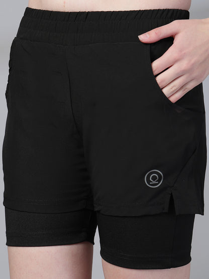 Women's Double Layered Dry Fit Sports Running Shorts Black