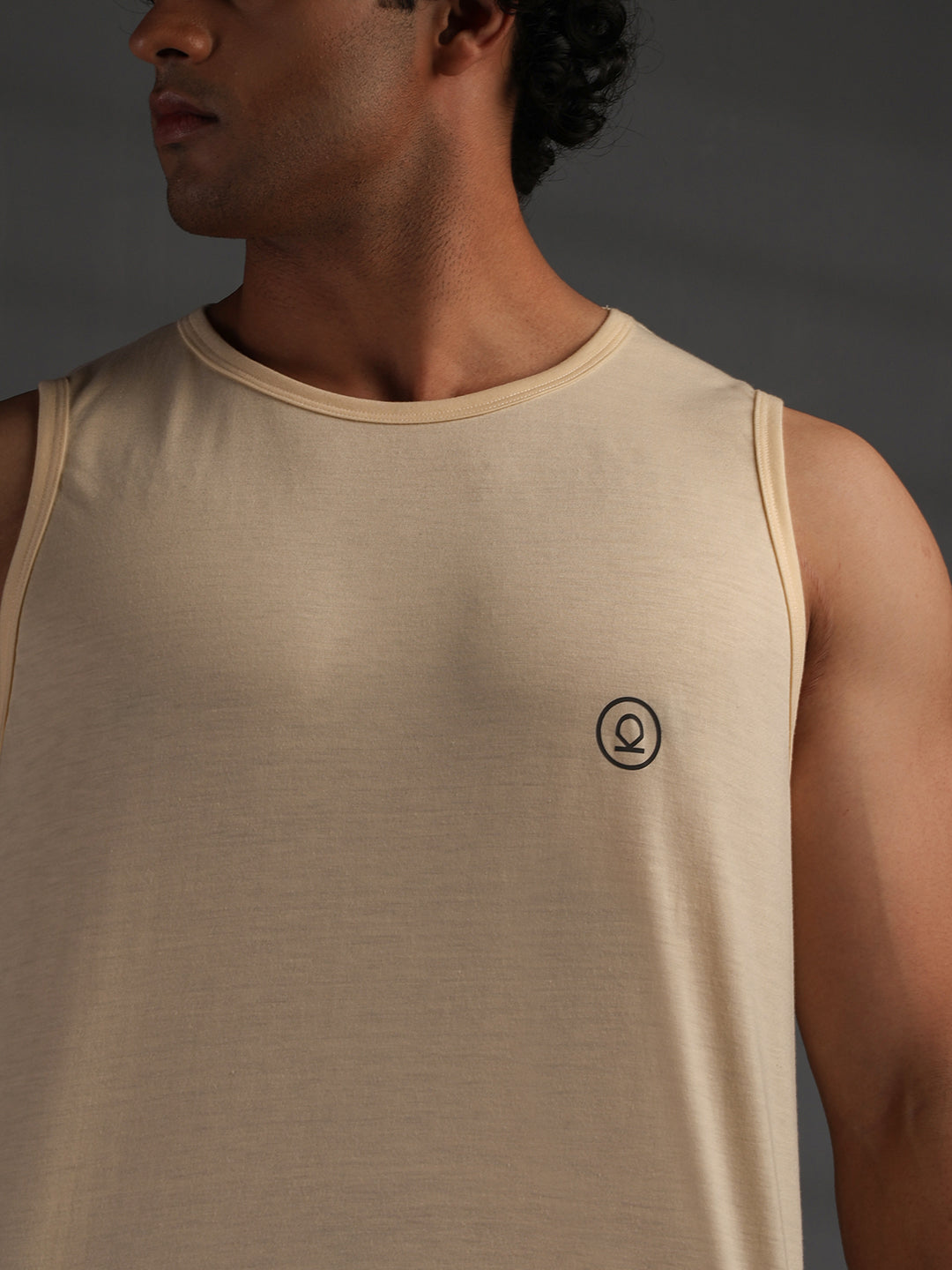 Men's Cream Cotton Sleeveless Gym Tanktop