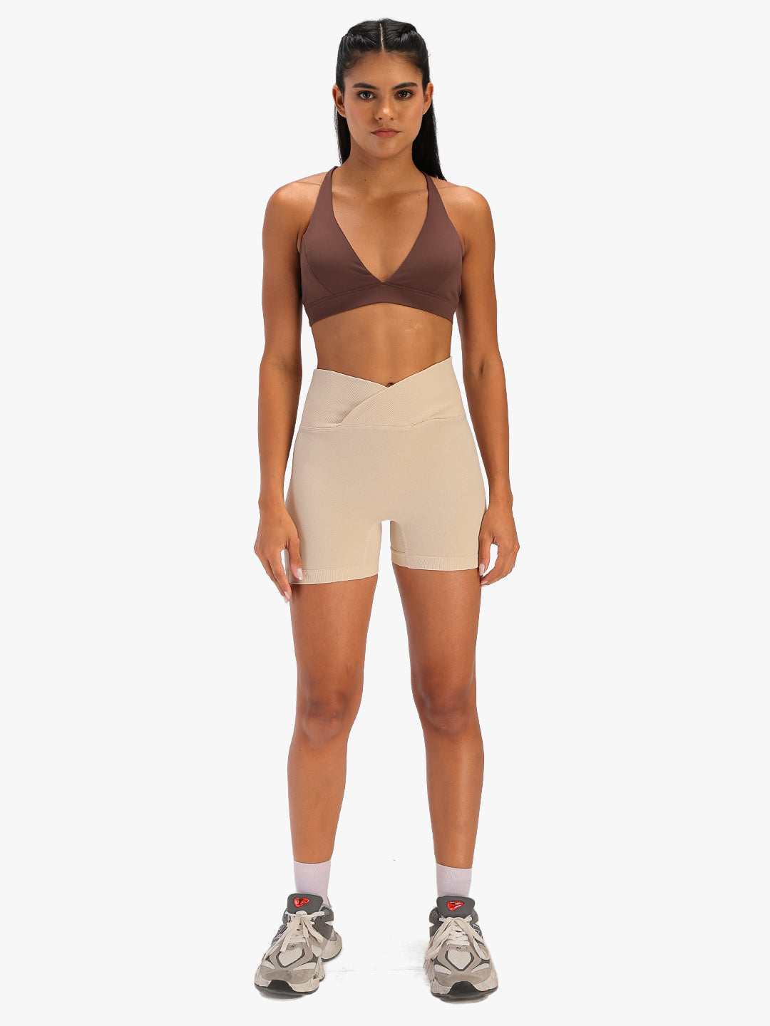 Women's High-Waist Seamless Stretch Yoga Shorts Beige