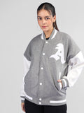 Women Oversized Winter Wear Varsity Jacket with Ribbed Cuffs