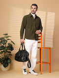 Men Winter Wear Solid Corduroy Casual Shacket