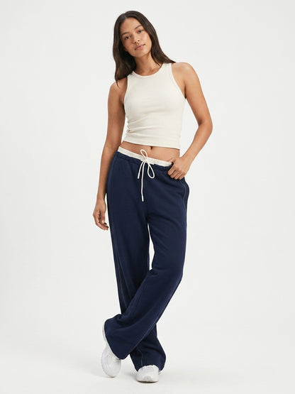 Women Relaxed Fit Wide Leg Trackpants Navy