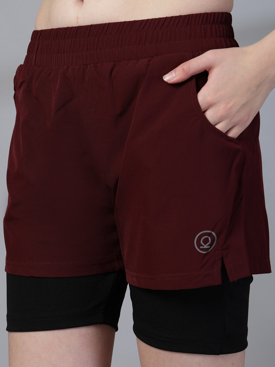 Women's Double Layered Sports Running Shorts Wine Black
