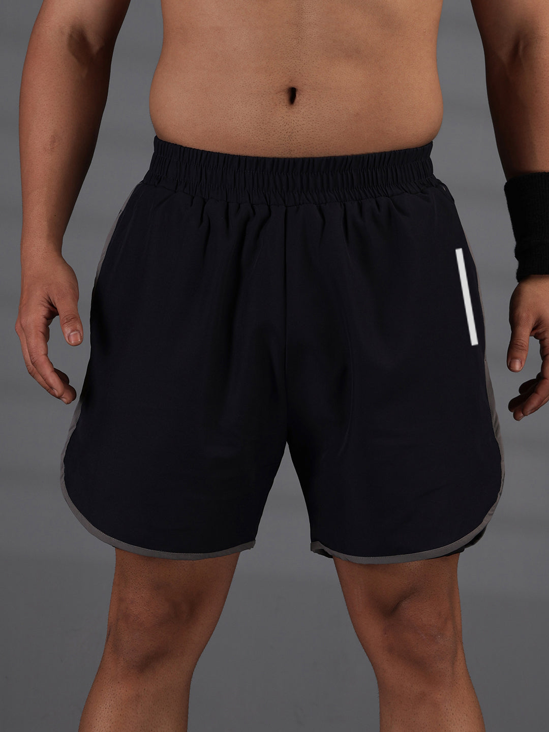 Men Double Layered Sports Running Shorts Navy Gray