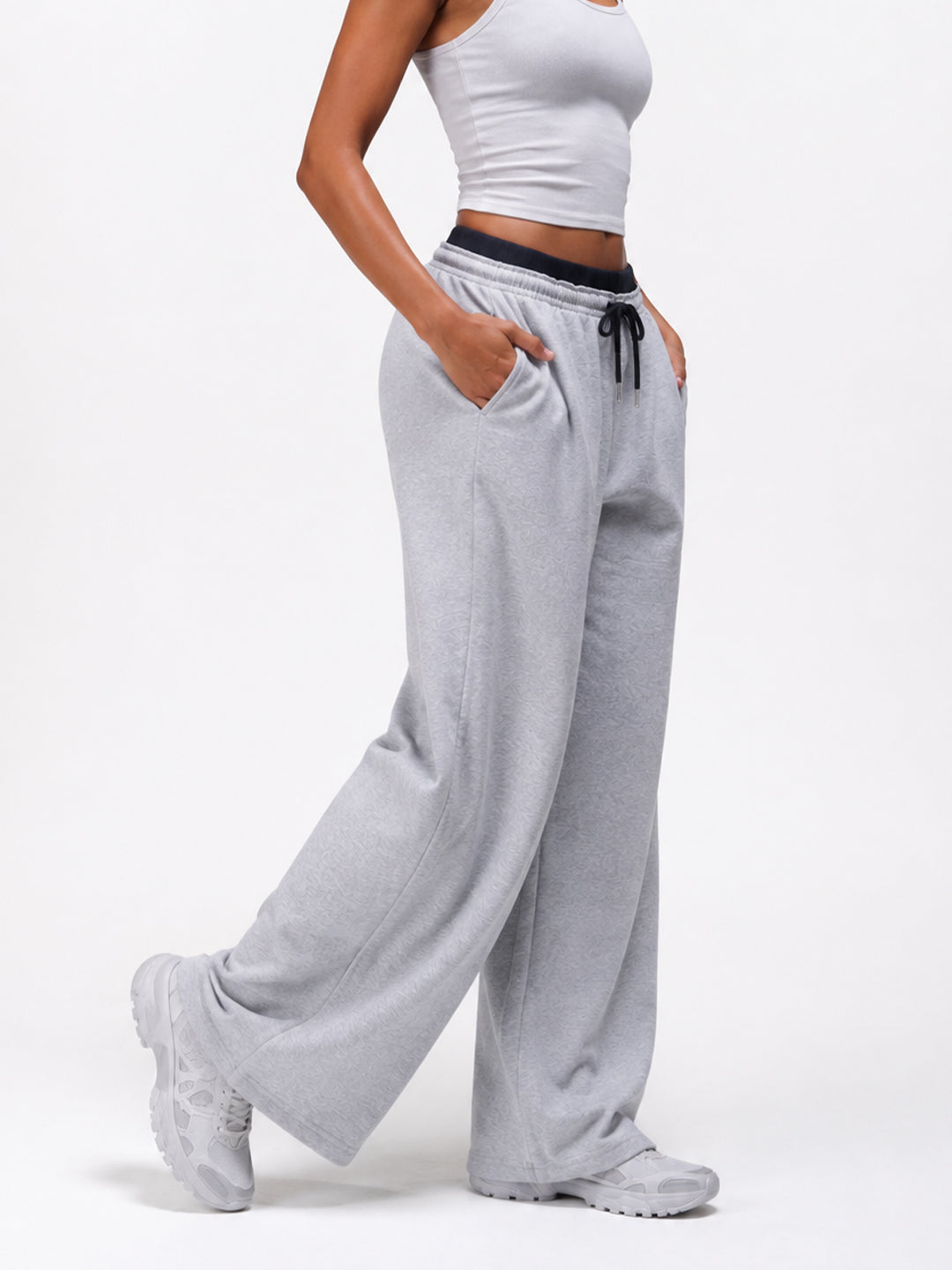 Women Relaxed Fit Wide Leg Trackpants Light Grey