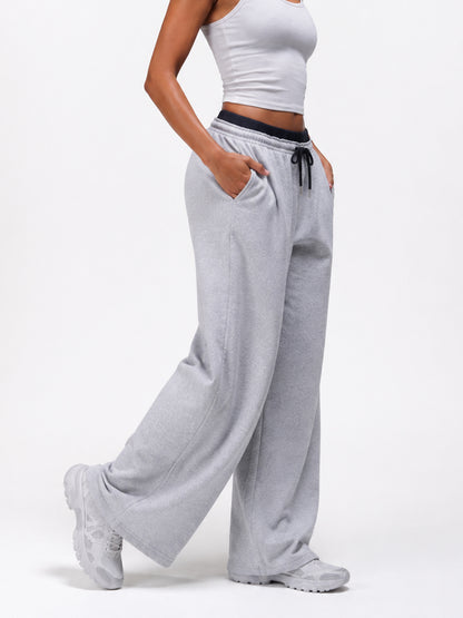 Women Relaxed Fit Wide Leg Trackpants Light Grey