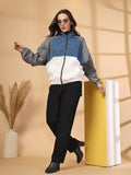 Women Colourblocked Hooded Windcheater Oversized Sports Jacket