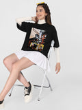 Women Oversized Round Neck Drop Shoulder Printed Cotton T-Shirt