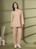 Women's Beige Solid Summer Polyester Co-ord set