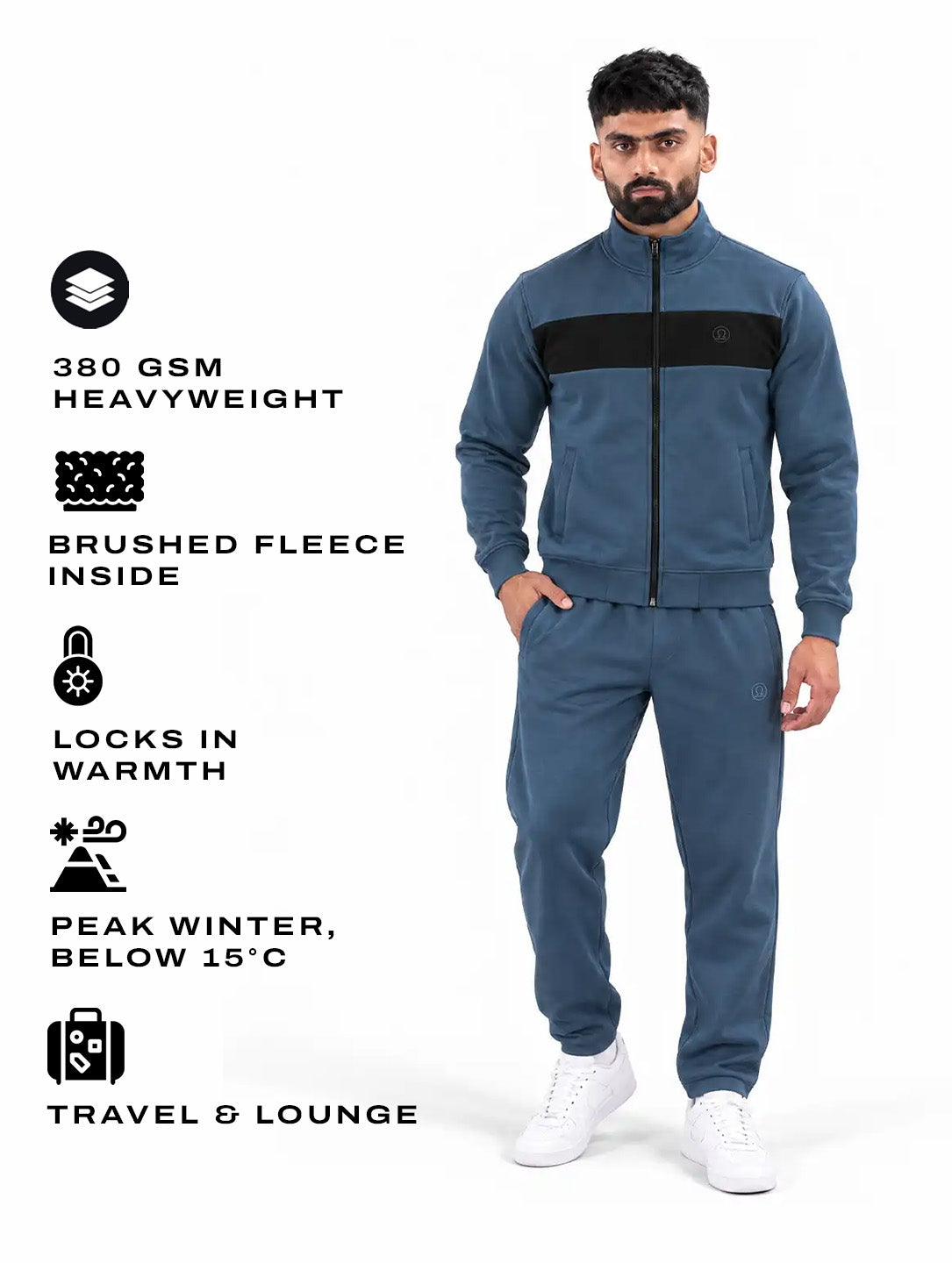 Indigo Black Heavy Fleece Winter Tracksuit Men
