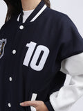 Women Oversized Winter Wear Varsity Jacket with Ribbed Cuffs