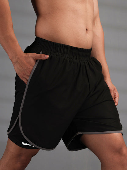 Men Double Layered Sports Running Shorts Black Grey