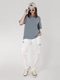 Women Oversized Cotton Solid Round Neck Tshirts