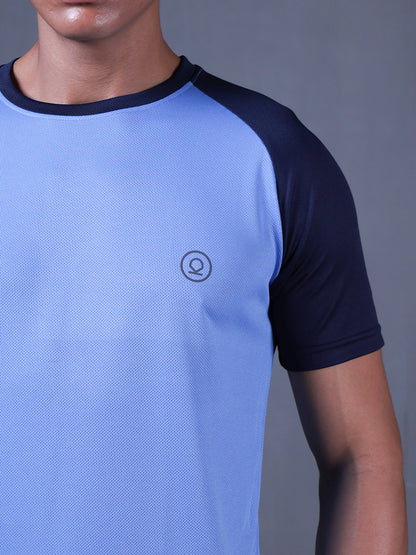 Men's Solid Raglan Dry Fit Gym T-Shirt Blue Navy