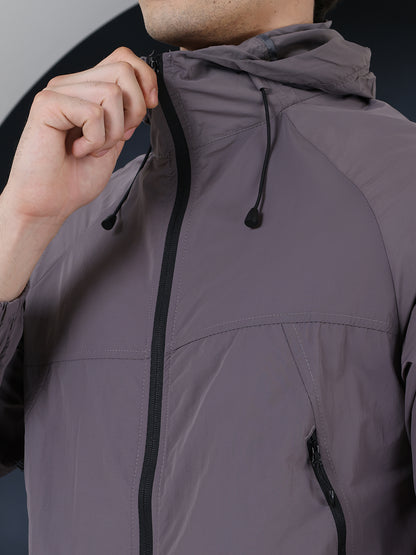 Men’s Grey Lightweight Hooded Windcheater Jacket