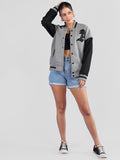 Women Oversized Winter Wear Varsity Jacket with Ribbed Cuffs