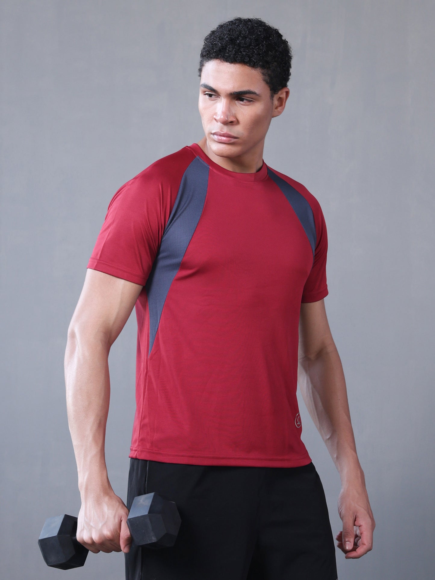 Men's Half Sleeves Dry Fit Gym T-shirt Maroon Grey
