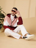 Men Colourblocked Hooded Windcheater Oversized Sports Jacket