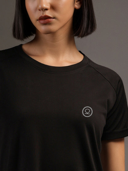Women's Half Sleeves Dry Fit Gym T-shirt Black White