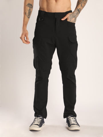 Men's Regular Fit Black Sports Track Pants with Cargo Pockets